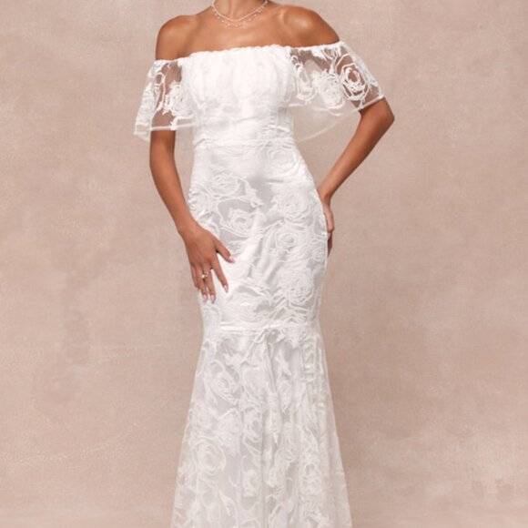 Lulus Dresses & Skirts - Lulus Perfect Eternity White Off-the-shoulder Floral Maxi Dress - Size S